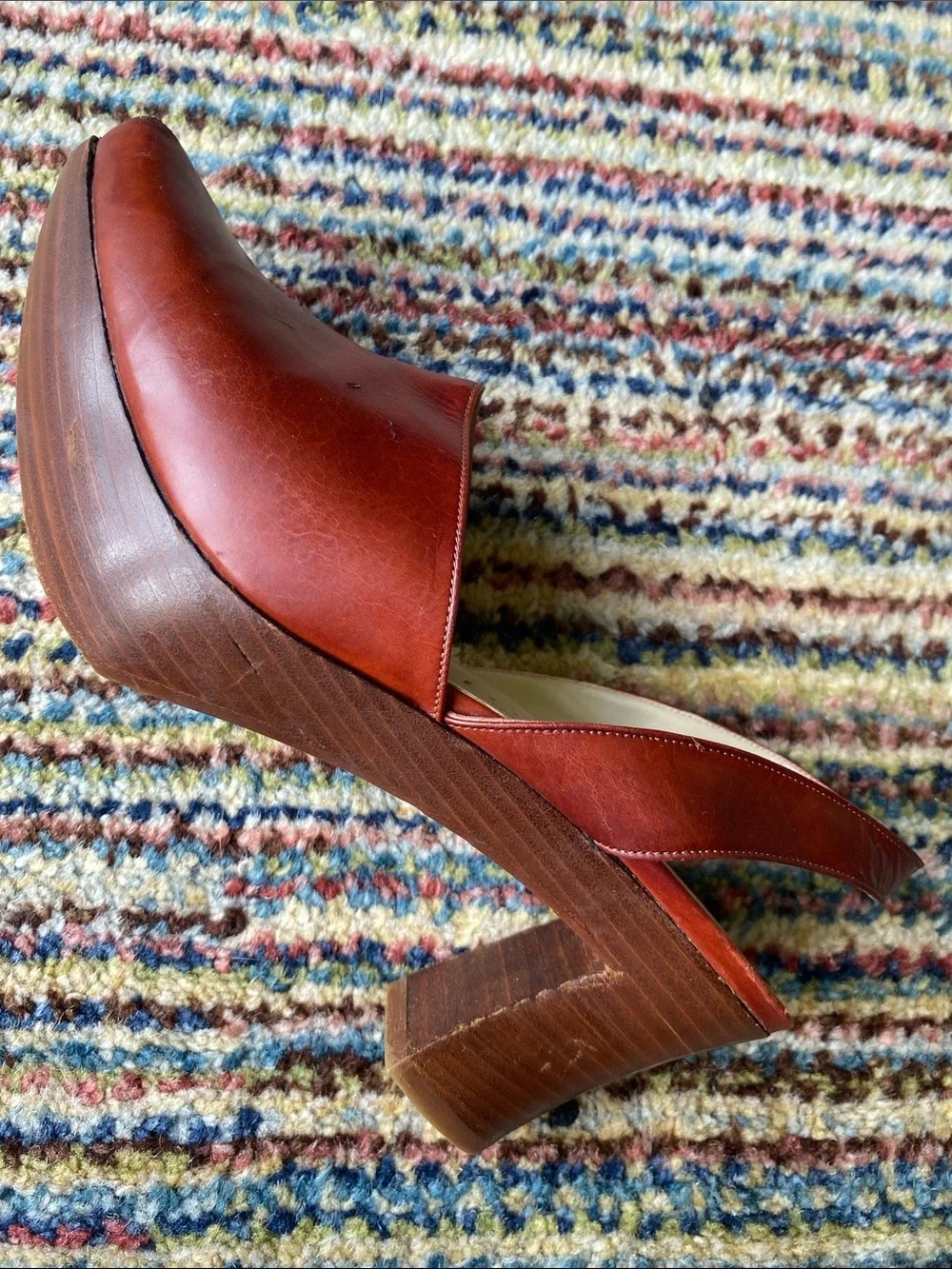 Women’s Leather Slingback Platform Heel in Rustic Red